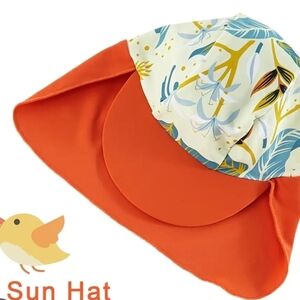Kids Orange Floral Sun Hat - Lightweight Swim Sun Hat SPF 50